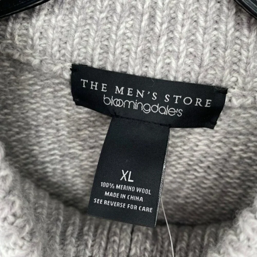 Bloomingdale’s Mens Merino Wool Quarter Zip Knit Sweater Size XL